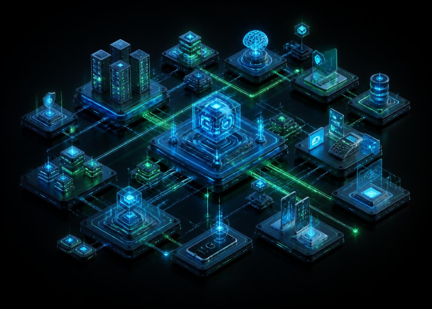 Isometric view of connected digital infrastructure platforms